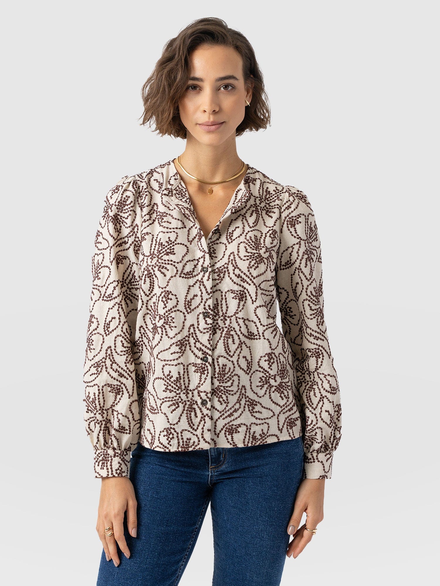 Tabitha Blouse - Cream/Brown - Women's Blouses | Saint + Sofia? UK